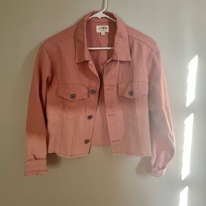 Pink Cropped Denim Jacket